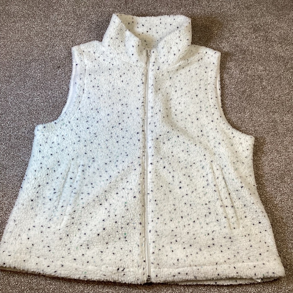 Talbots Cream Blue Green Speckled Fleece Vest XL Chunky Cozy
